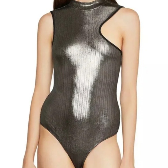 NWT/BCBG MAXAZRIA/ METALLIC Asymmetrical BODYSUIT - Picture 4 of 12
